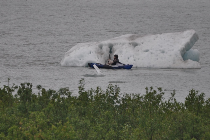 ice flow and kayaker at Mendenhall Glacier 